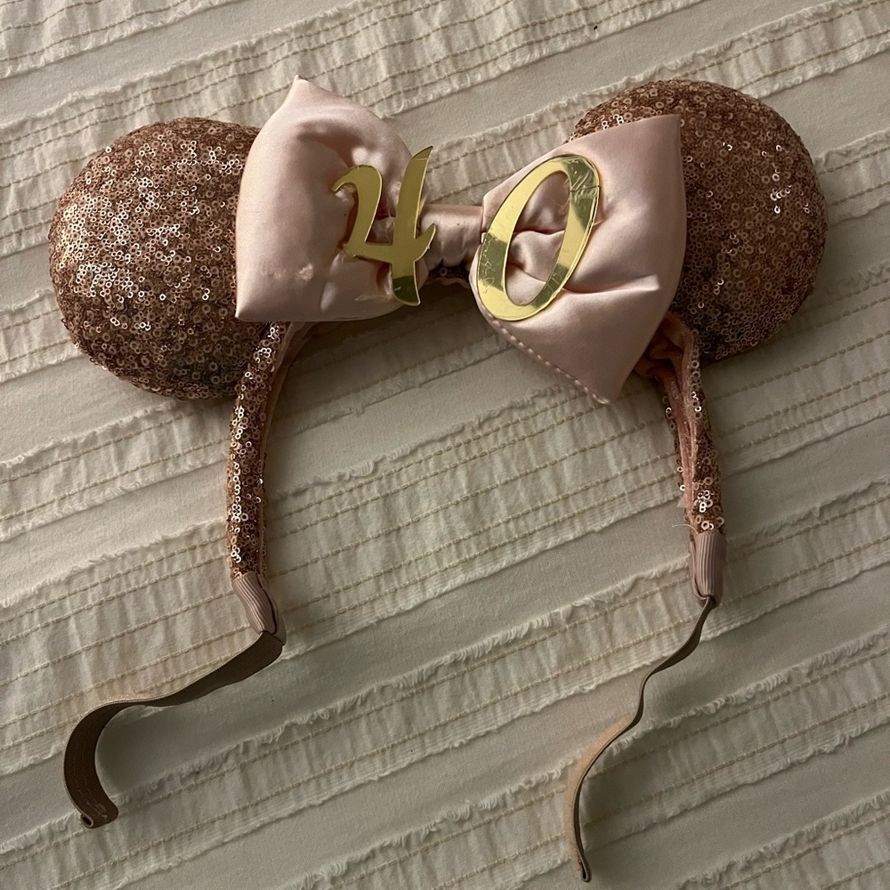Disney Sequin Minnie Mouse Ears Headband - Rose Gold with “40” embellishment